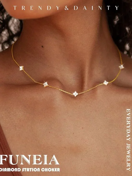 Dainty Silver Gold Necklaces for Women Trendy Non Tarnish 14K Gold Plated Cubic - Picture 2 of 9